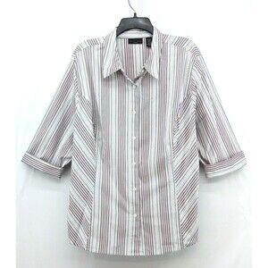 Apostrophe Shirt Womens Size 24/26W Blue Striped Collared 3/4 Sleeve Blouse Top